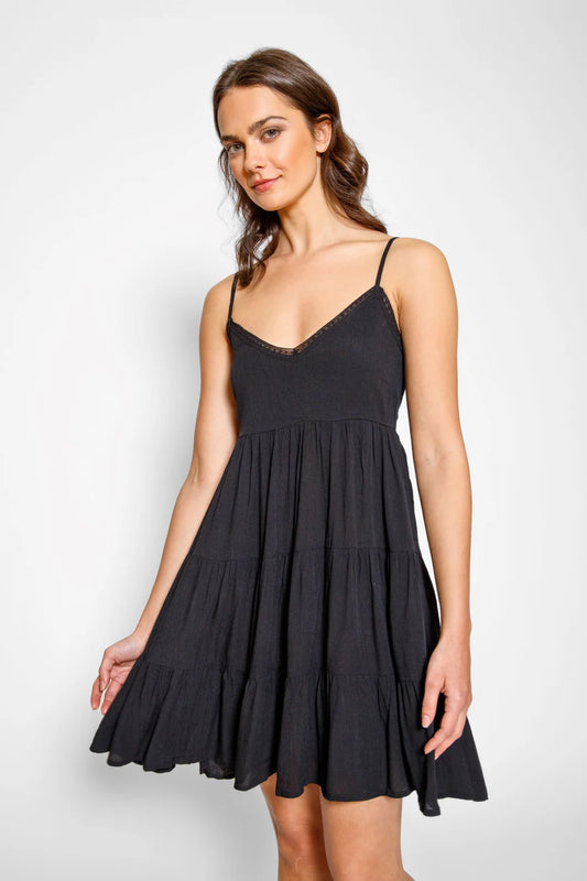 Miami Tiered Strappy Mini Dress - Black