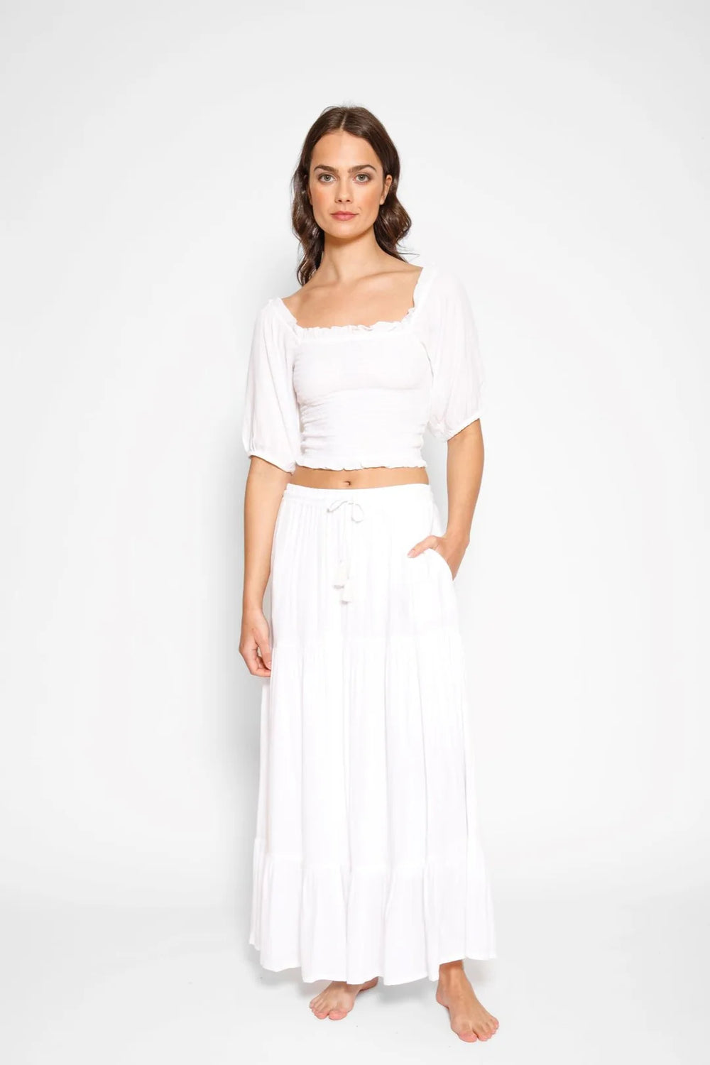 Miami Tiered Boho Maxi Skirt - White