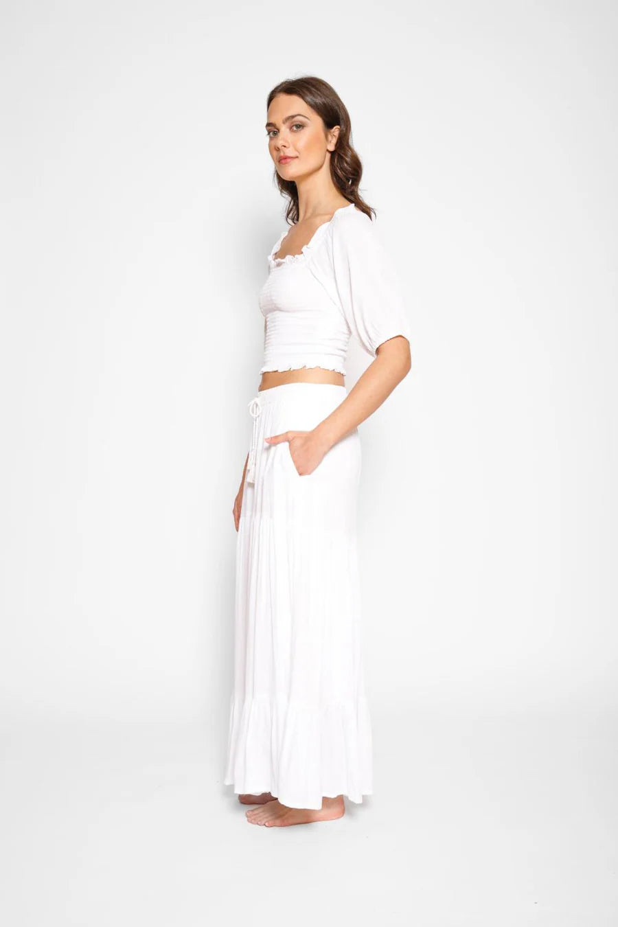 Miami Tiered Boho Maxi Skirt - White