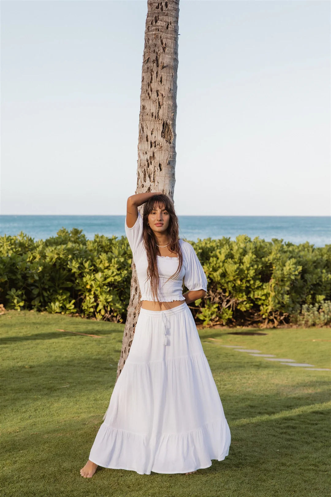 Miami Tiered Boho Maxi Skirt - White