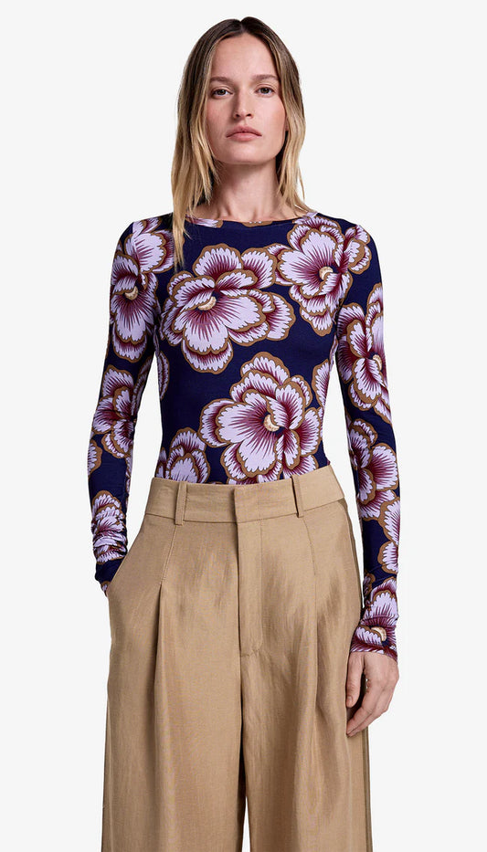 Scrunch Sleeve Crewneck Tee - Navy Floral