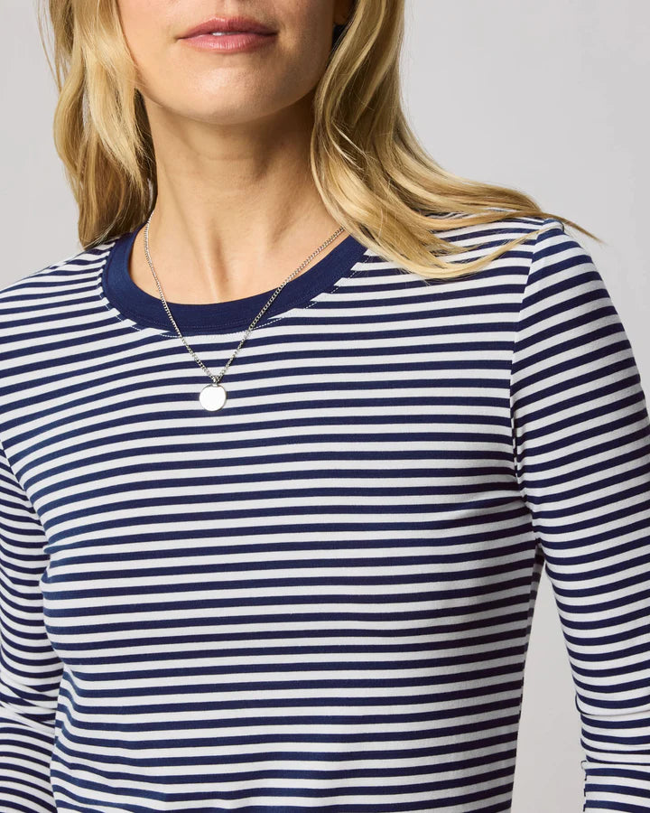 Striped Bamboo Long Sleeve Tee - Navy/White