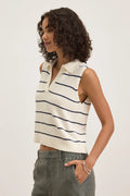 Nayla Cotton Cashmere Sweater Vest - Milk / Blue