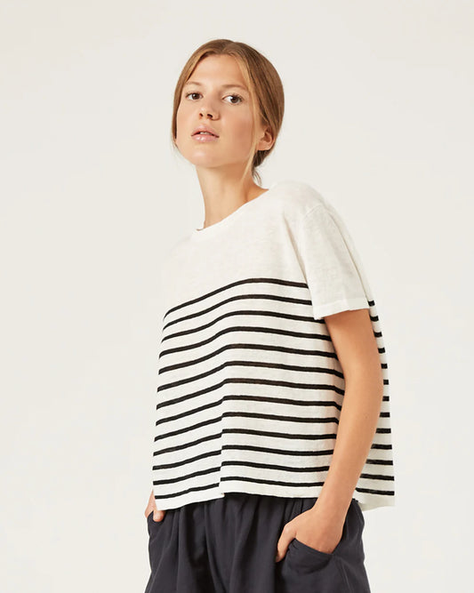 Noella Linen Sweater - Ivory / Black