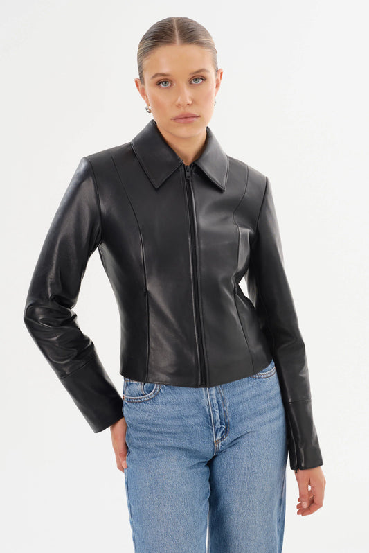 Oceana Fitted Leather Jacket - Black