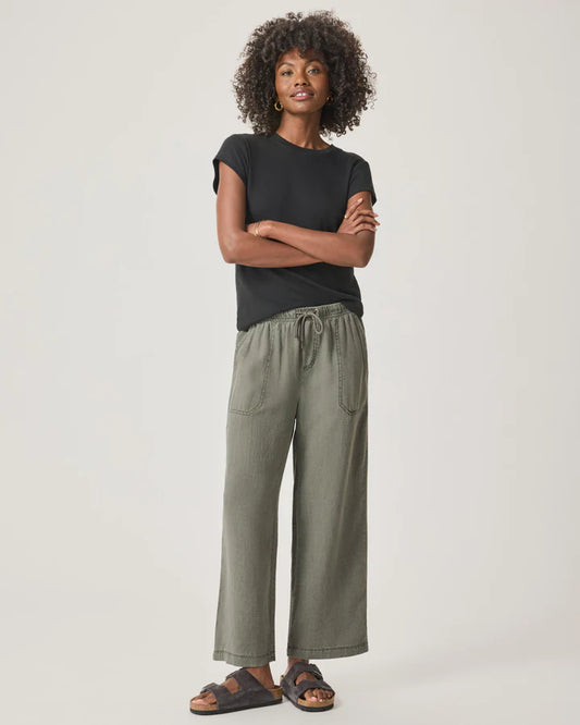 Angie Crop Wide Leg Pant - Soft Vintage Olive Branch