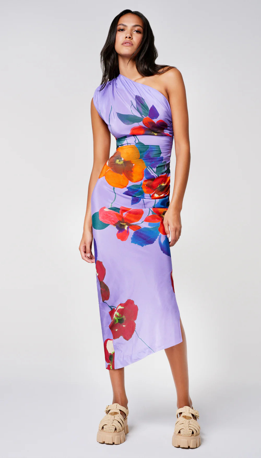 Single Shoulder Dress - Poppy Print