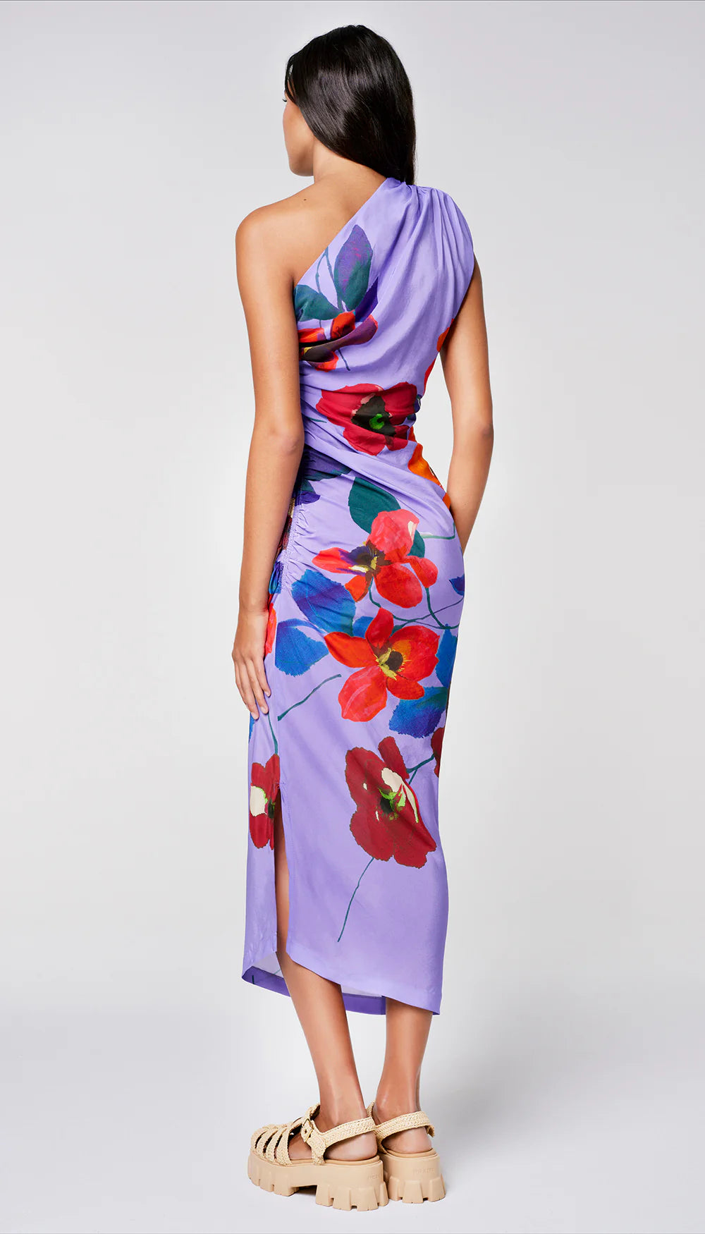 Single Shoulder Dress - Poppy Print