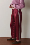 The Silk Stripe Crop Pant - Oxblood / Cream
