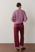 The Silk Stripe Crop Pant - Oxblood / Cream