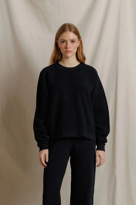Ziggy Oversized Reverse Fleece Oversized Crew Neck Sweatshirt - True Black