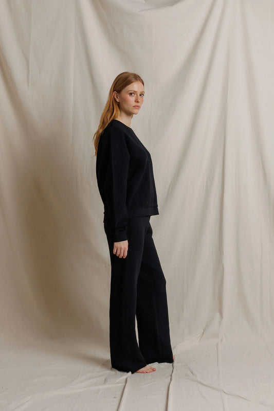 Ziggy Oversized Reverse Fleece Oversized Crew Neck Sweatshirt - True Black