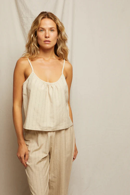 Paulette Linen Tank Top - Putty Stripe