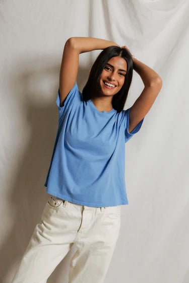 Harley Cotton Boxy Crewneck Tee - Pacific Blue