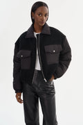 Peyton Mixed Media Bomber Jacket - Black