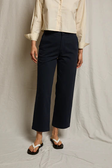Pia Woven Full Rise Straight Leg Pant - Navy