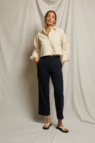 Pia Woven Full Rise Straight Leg Pant - Navy