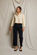 Pia Woven Full Rise Straight Leg Pant - Navy