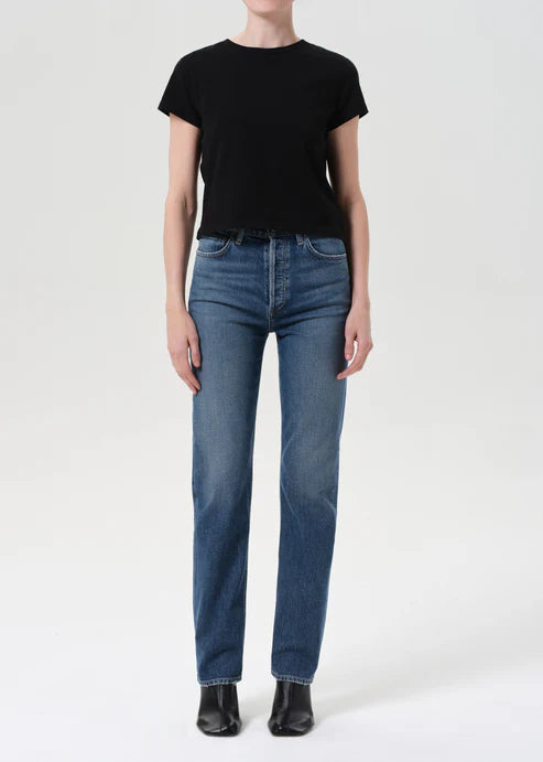 90's Pinch Waist High Rise Straight Long (Comfort Stretch) - Overcast