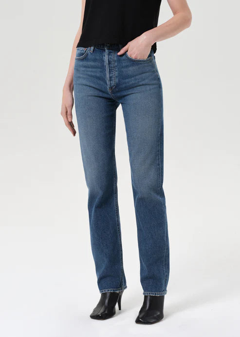 90's Pinch Waist High Rise Straight Long (Comfort Stretch) - Overcast