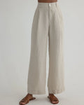 Luxe Linen Pleated Wide Leg Ankle Pant - Linen Sand