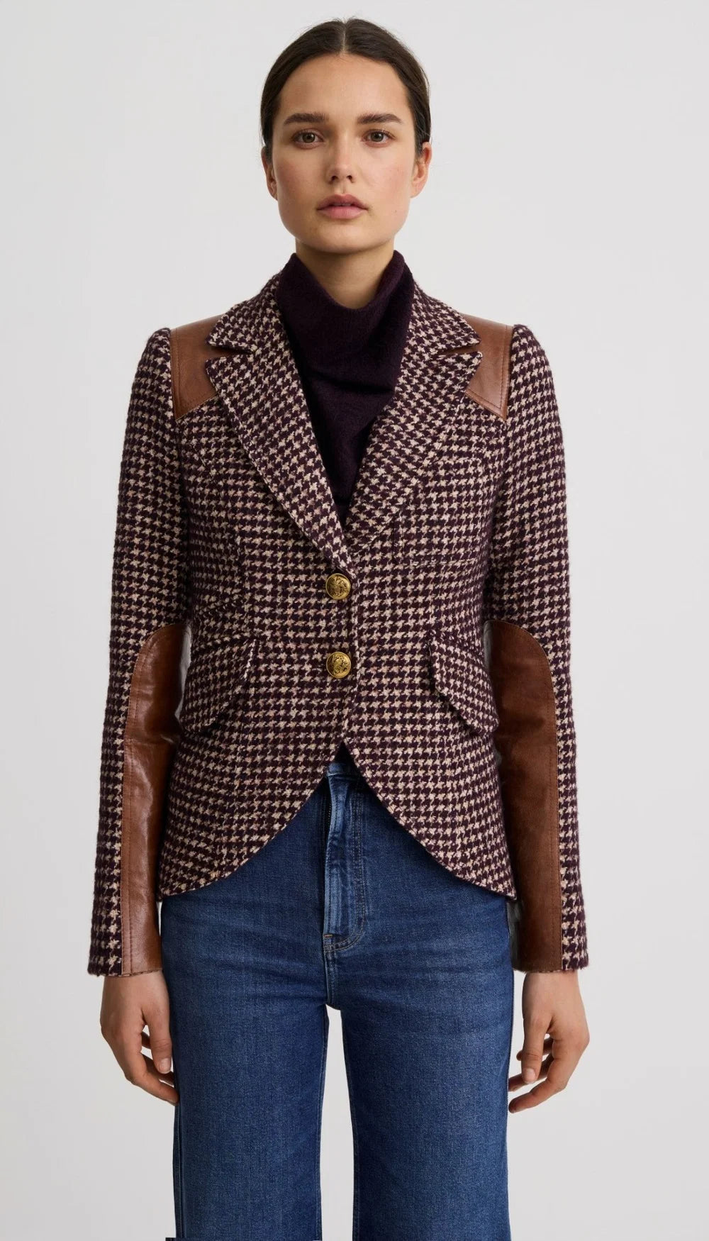Saddle-Patch Equestrian Blazer - Plum Houndstooth