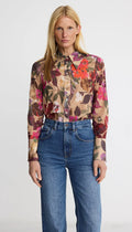 Point Collar Shirt - Tan Floral