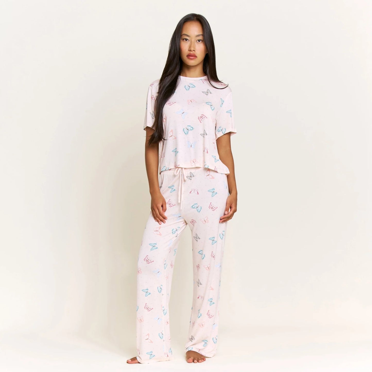 All American Tee Pant Set - Powdery Peach Butterflies