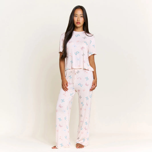 All American Tee Pant Set - Powdery Peach Butterflies