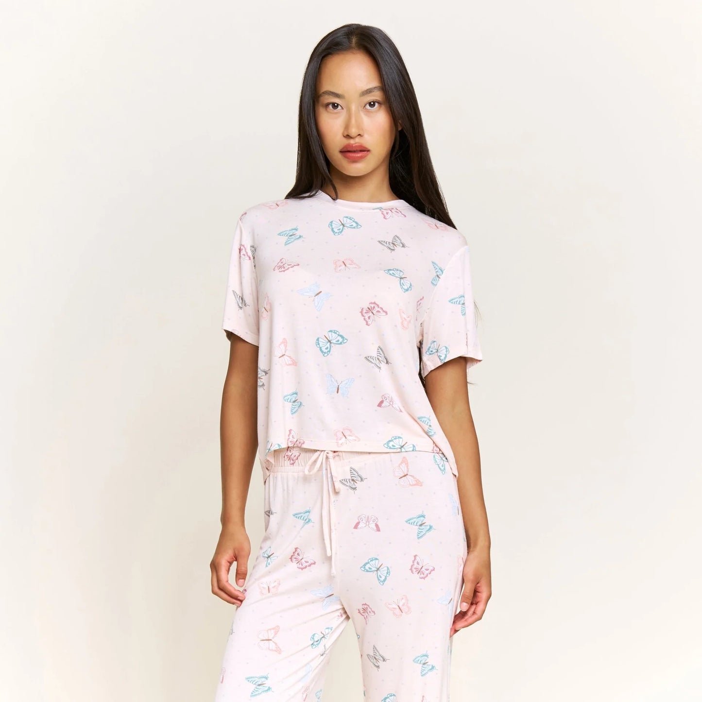 All American Tee Pant Set - Powdery Peach Butterflies