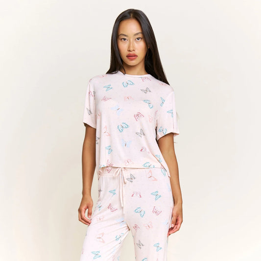 All American Tee Pant Set - Powdery Peach Butterflies