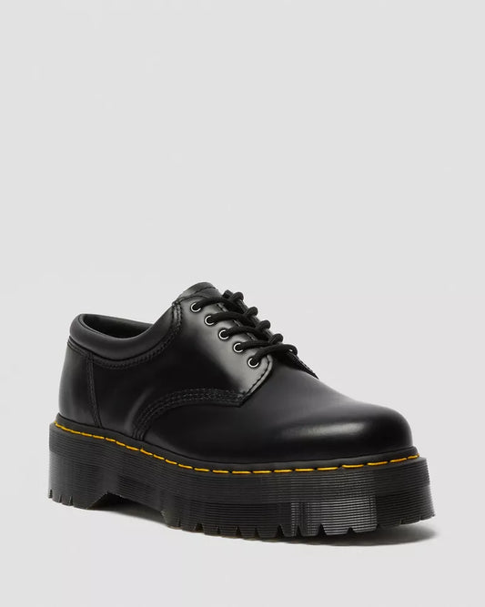 8053 Leather Platform Casual Shoes -  Black Polished Smooth