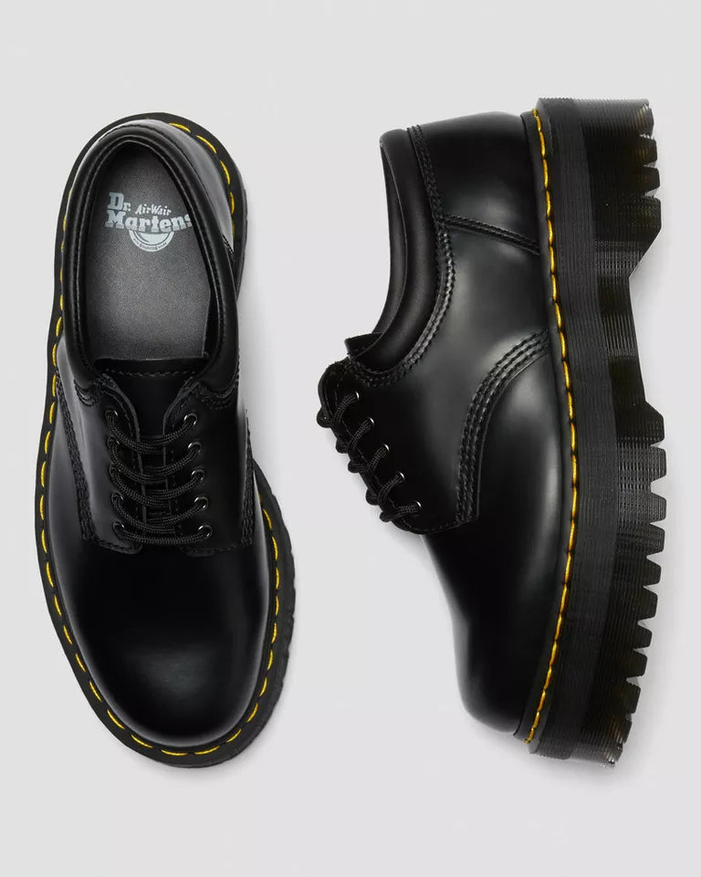 8053 Leather Platform Casual Shoes -  Black Polished Smooth