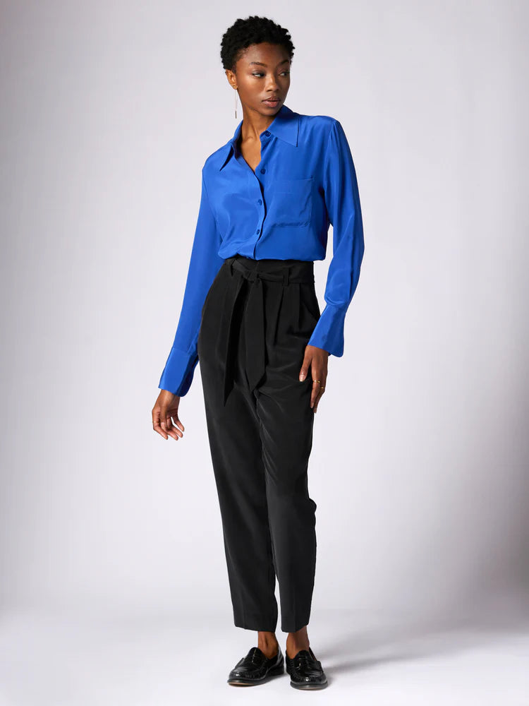 Quinne Long Sleeve Silk Shirt - Surrealist Blue