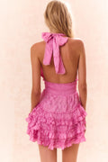 Quintelle Ruffle Halter Mini Dress - Tulip Pink