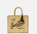 Medium Colette Raffia Bag with Embroidered Logo and Black Contrast Trim