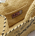 Medium Colette Raffia Bag with Embroidered Logo and Black Contrast Trim