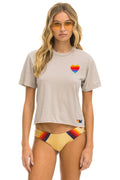 Rainbow Heart Stitch Boyfriend Tee - Sand