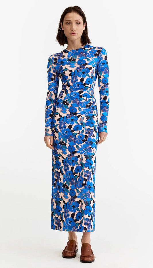 Ruched Crewneck Midi Dress - Blush/Blue