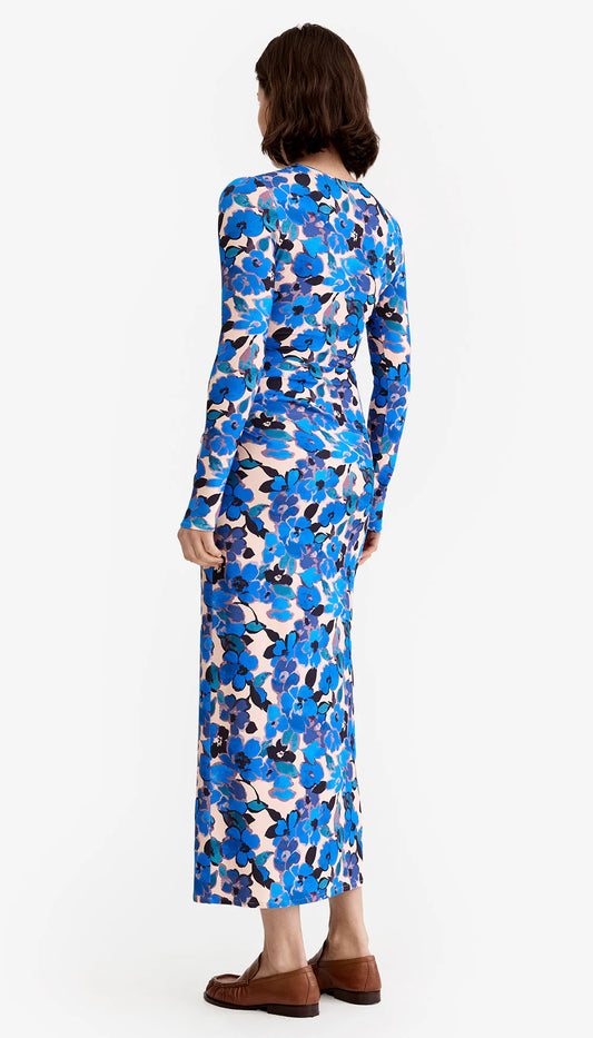 Ruched Crewneck Midi Dress - Blush/Blue