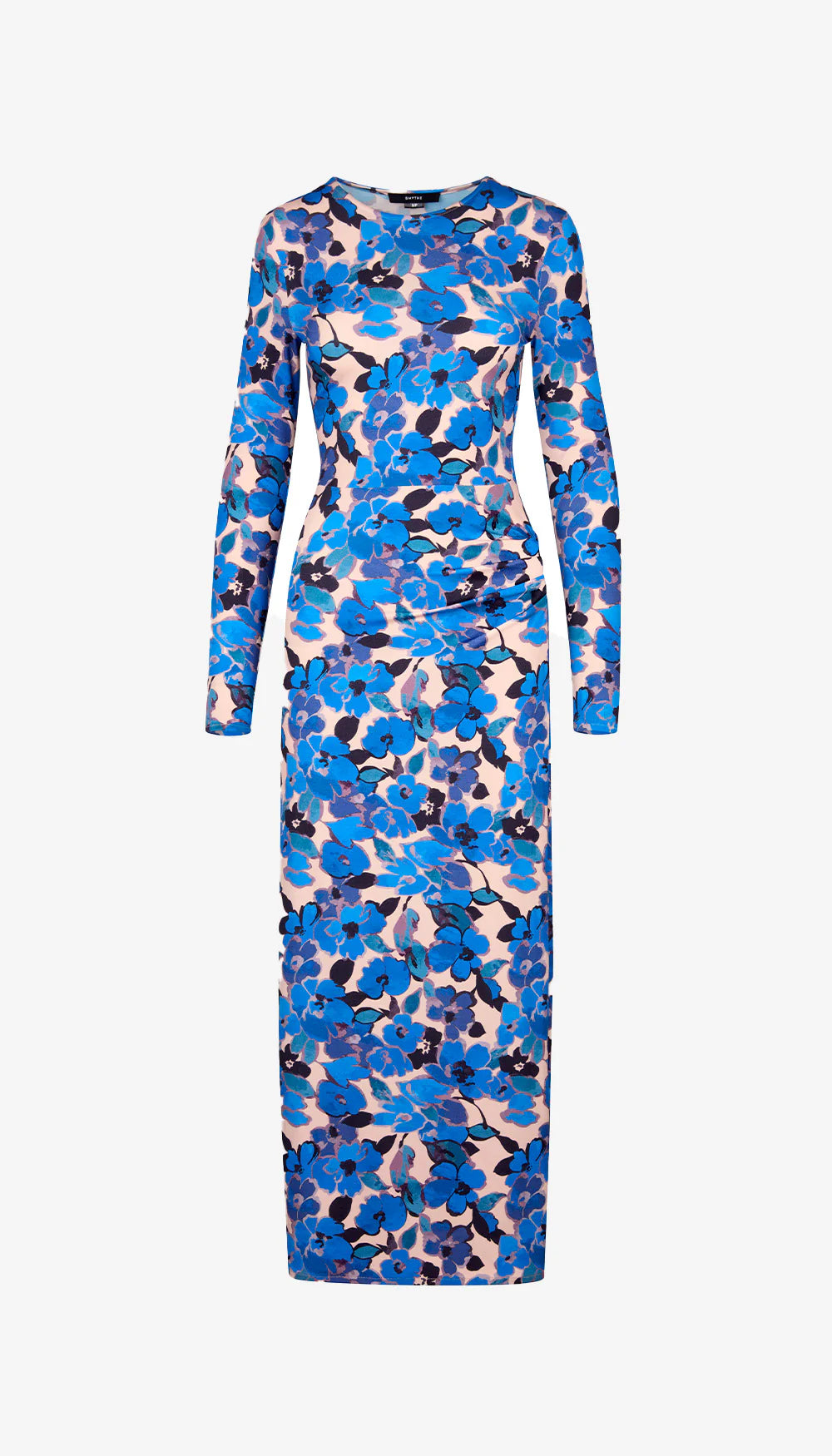 Ruched Crewneck Midi Dress - Blush/Blue