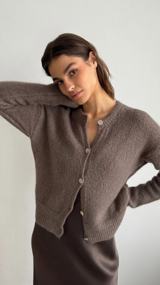 Reyna Soft Alpaca Cardigan - Mocha Mousse