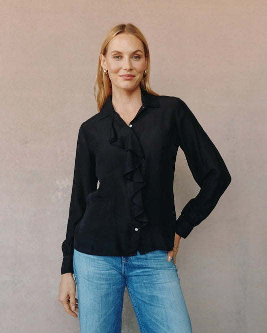 Ruffle Front Shirt - Black