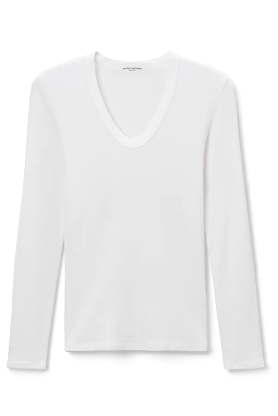 Robyn Ribbed Cotton Modal U-Neck Rib Long Sleeve - White