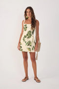 Folhar Square Neck Wrap Romper - Beige Leaf Print