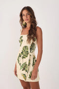 Folhar Square Neck Wrap Romper - Beige Leaf Print