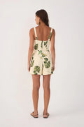 Folhar Square Neck Wrap Romper - Beige Leaf Print