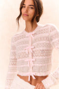 Roselline Bow-Detailed Knit Cardigan - Vanilla Rose