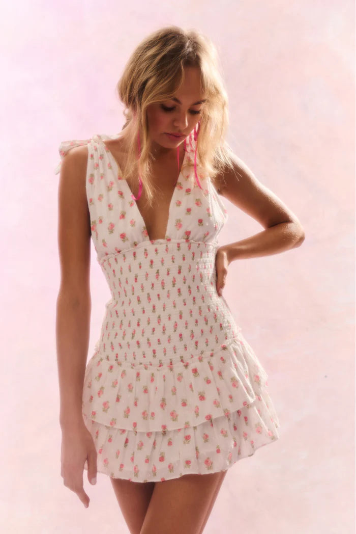 rossi cotton floral smocked mini dress Loveshackfancy Rossi Cotton Floral Smocked Mini Dress - Pink