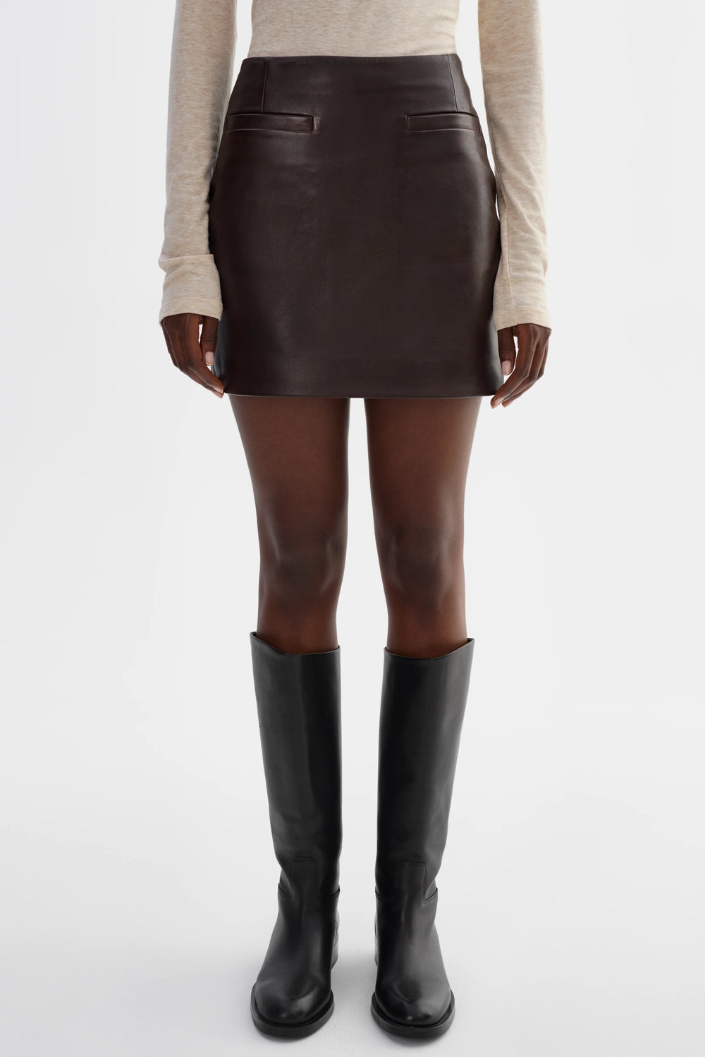 Rowan Leather Mini Skirt - Dark Brown